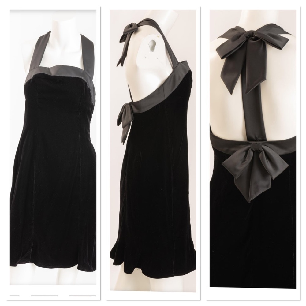 Nipon Boutique Vintage Black Velvet Halter Dress with Satin Ribbon Sz 10